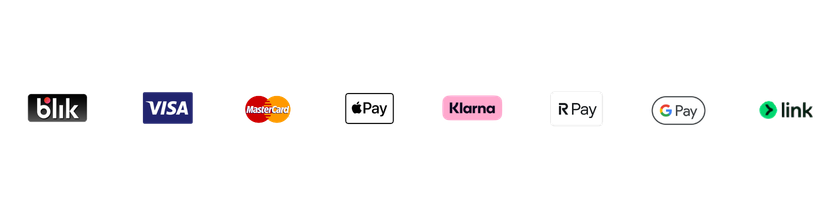 Akceptowane metody płatności: BLIK, Visa, Mastercard, Apple Pay, Google Pay, Klarna, Revolut Pay, Link