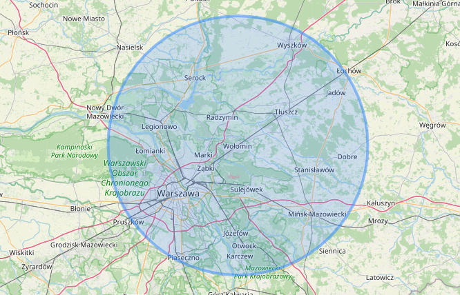 Mapa zasięgu treningów personalnych - Wołomin, Tłuszcz i okolice